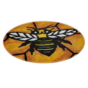 Cute Buzzing Yellow Jacket Bee Honeycomb Cutting Board