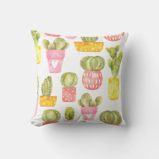 Cute cacti in bright pots for a summer vibe throw pillow