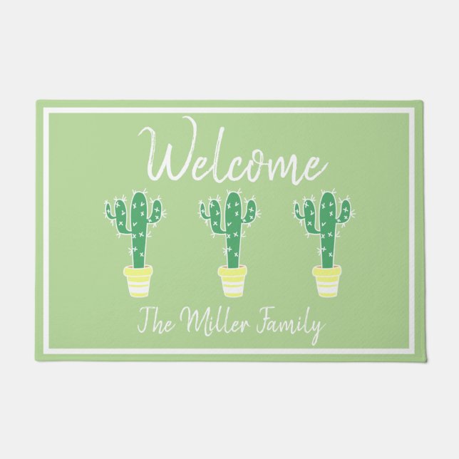 Cute Cacti Potted Cactus - Personalized Doormat (Front)