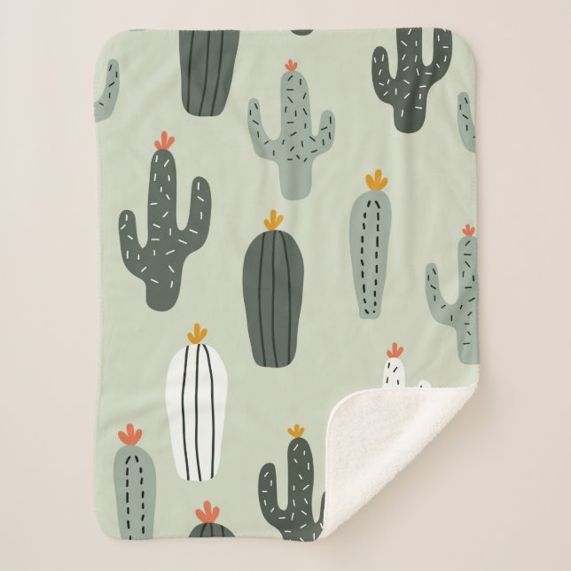 Cute cacti seamless pattern,background with hand d sherpa blanket (Front)
