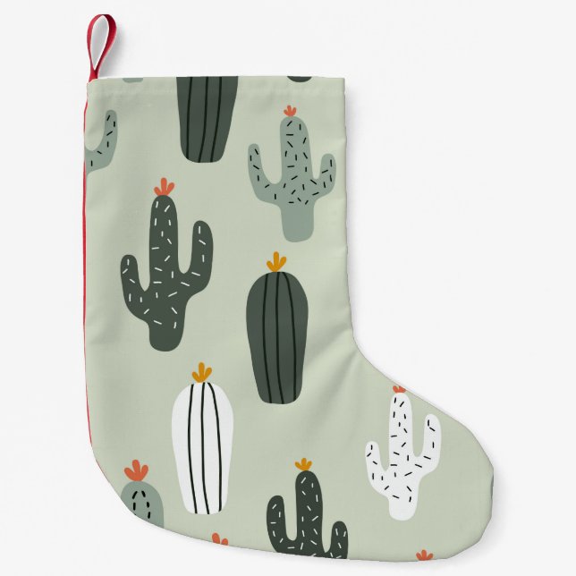 Cute cacti seamless pattern,background with hand d small christmas stocking (Front)
