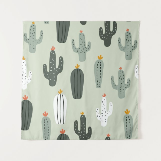 Cute cacti seamless pattern,background with hand d tapestry (Front)