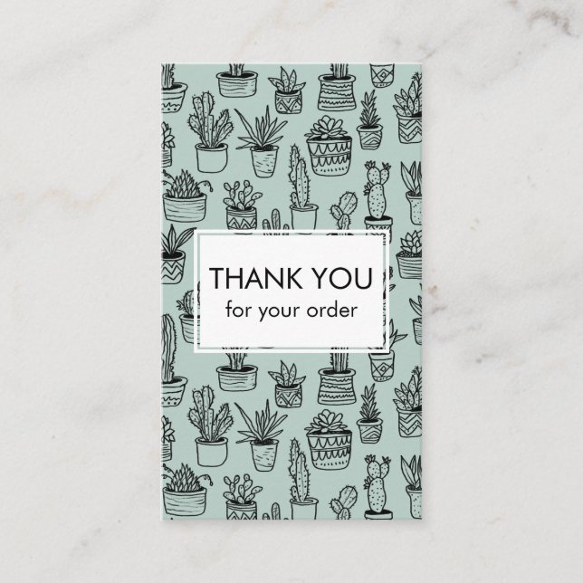 Cute Cacti & Succulents QR Code Order Thank You Business Card (Front)