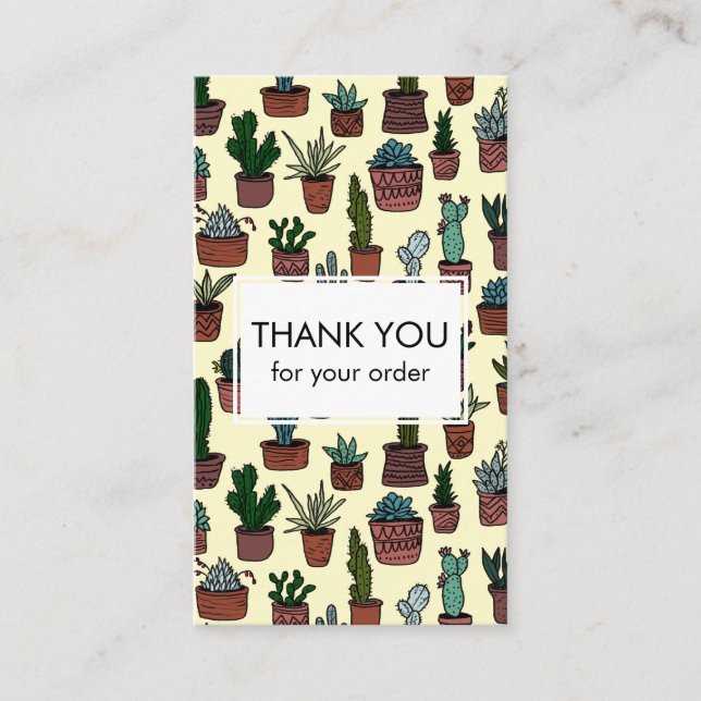 Cute Cacti & Succulents QR Code Order Thank You Business Card (Front)