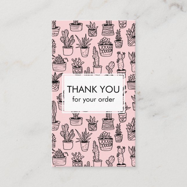 Cute Cacti & Succulents QR Code Order Thank You Business Card (Front)