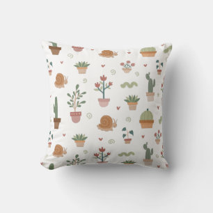 Cute cactus and succulents pattern throw pillow