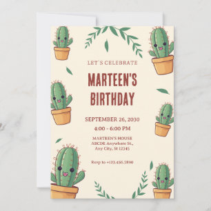 Cute Cactus birthday  Invitation