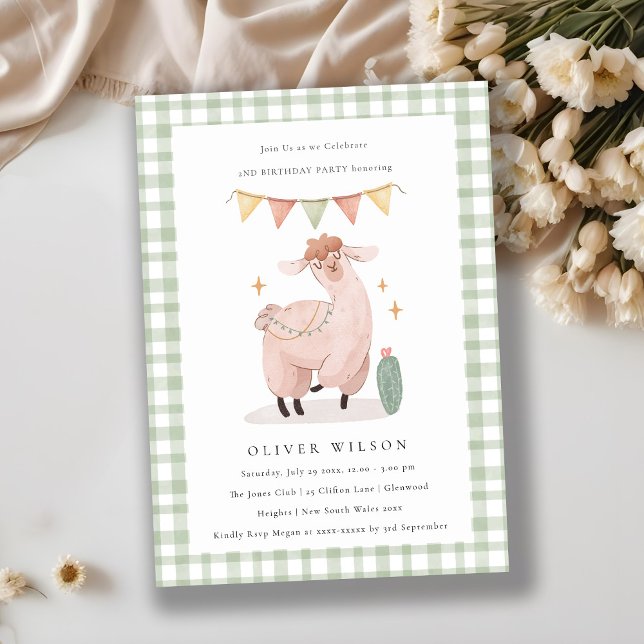 Cute Cactus Boho Llama Any Age Birthday Invite (Creator Uploaded)