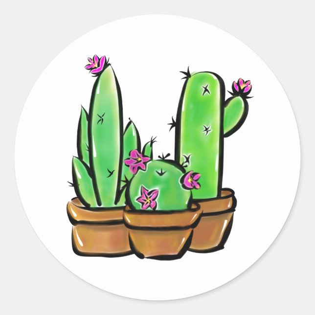 Cute Cactus cacti succulents  Classic Round Sticker (Front)