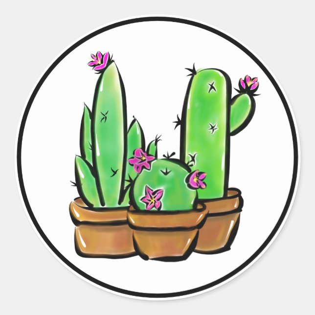Cute Cactus cacti succulents  Classic Round Sticker (Front)