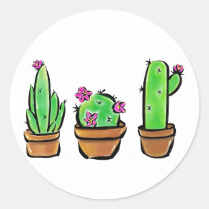 Cute Cactus cacti succulents Classic Round Sticker