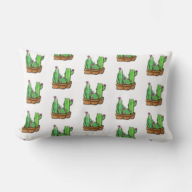 Cute Cactus cacti succulents desert flower pattern Lumbar Pillow (Front)
