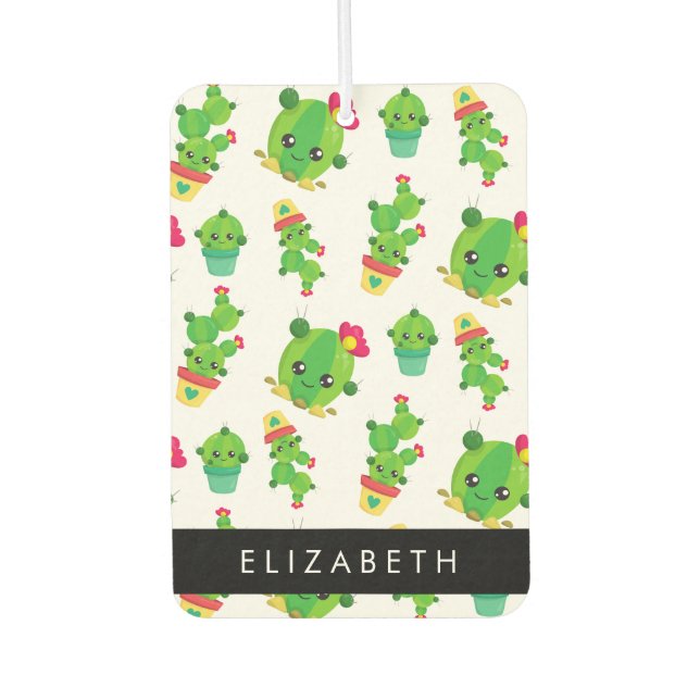 Cute Cactus, Cactus Pattern, Succulent, Your Name Air Freshener (Front)
