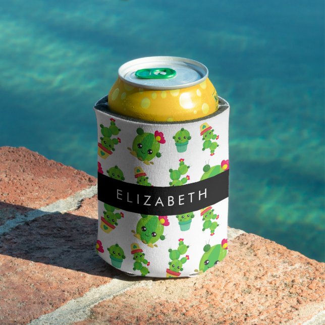 Cute Cactus, Cactus Pattern, Succulent, Your Name Can Cooler (In Situ Pool)