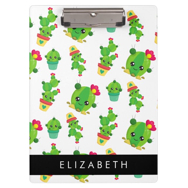 Cute Cactus, Cactus Pattern, Succulent, Your Name Clipboard (Front)