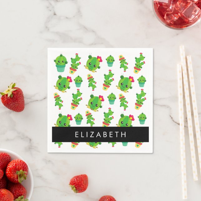 Cute Cactus, Cactus Pattern, Succulent, Your Name Napkin (Insitu)
