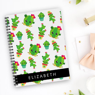 Cute Cactus, Cactus Pattern, Succulent, Your Name Notebook