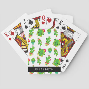 Cute Cactus, Cactus Pattern, Succulent, Your Name Playing Cards