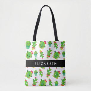 Cute Cactus, Cactus Pattern, Succulent, Your Name Tote Bag
