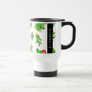 Cute Cactus, Cactus Pattern, Succulent, Your Name Travel Mug