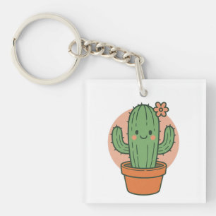 Cute Cactus Cartoon PNG   Kawaii Plant Clipart Keychain
