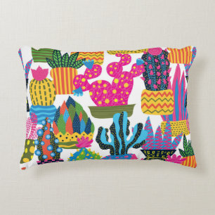 Cute Cactus: Colourful Seamless Fun Accent Pillow
