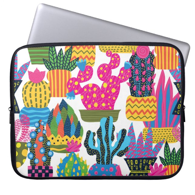 Cute Cactus: Colourful Seamless Fun Laptop Sleeve (Front)
