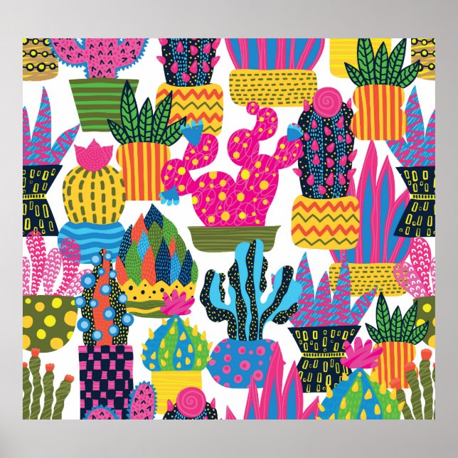 Cute Cactus: Colourful Seamless Fun Poster (Front)