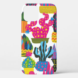 Cute cactus. Colourful seamless pattern. Endless p iPhone 12 Case