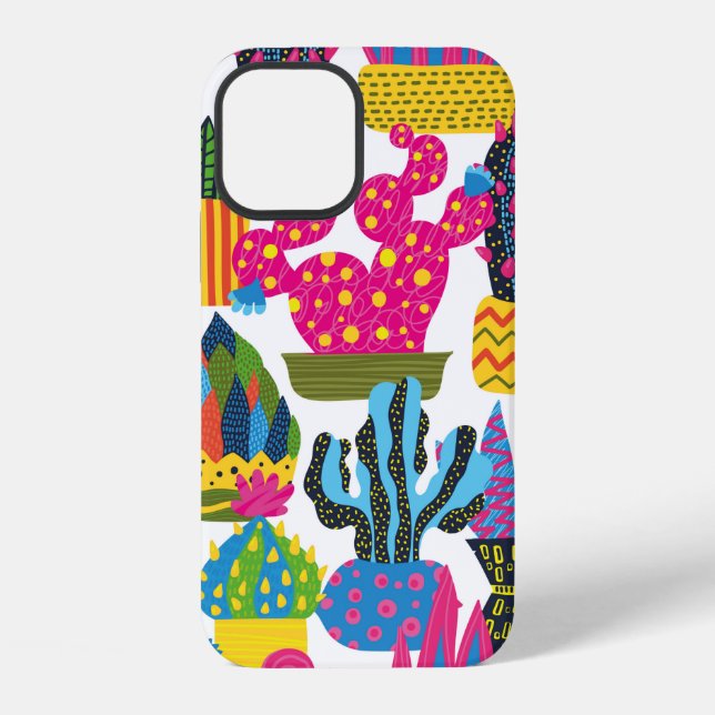 Cute cactus. Colourful seamless pattern. Endless p iPhone Case (Back)