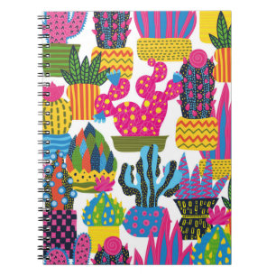Cute cactus. Colourful seamless pattern. Endless p Notebook