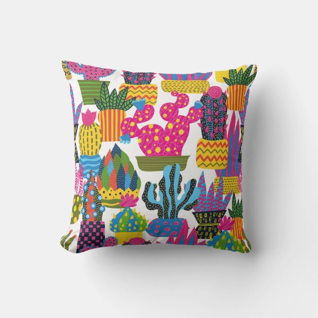 Cute cactus. Colourful seamless pattern. Endless p Throw Pillow (Front)