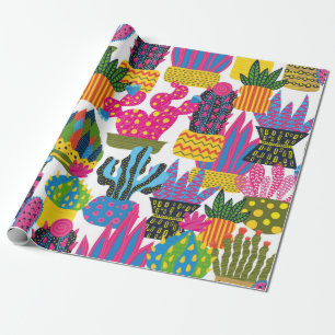Cute cactus. Colourful seamless pattern. Endless p Wrapping Paper