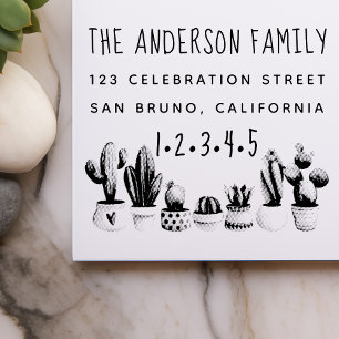 Cute Cactus   Custom Family Name & Return Address Rubber Stamp