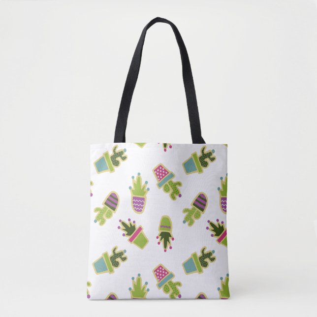 Cute cactus design with custom background colour tote bag (Front)