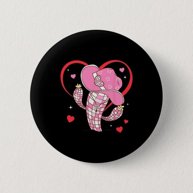 Cute Cactus Disco In Valentine's Day For Women And 2 Inch Round Button (Front)