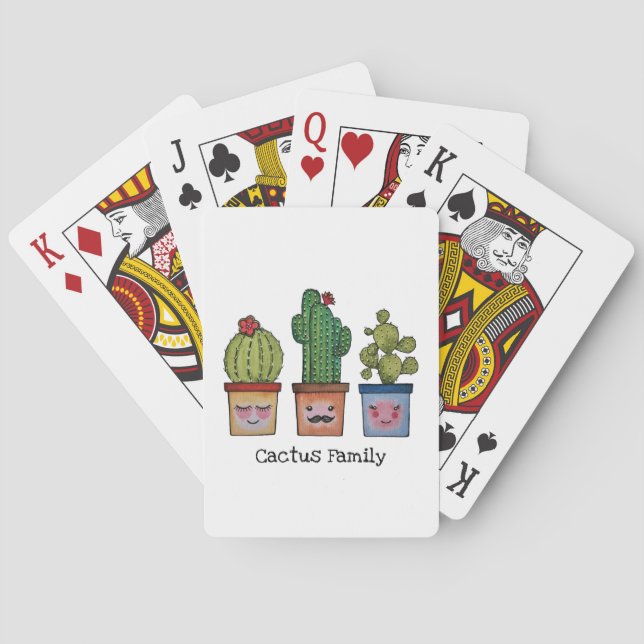 Cute Cactus Family In Watercolor Playing Cards