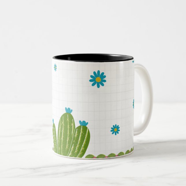 cute cactus floral mug. Two-Tone coffee mug (Front Right)