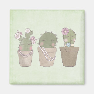 Cute Cactus Girls Wearing Jewellery Magnet