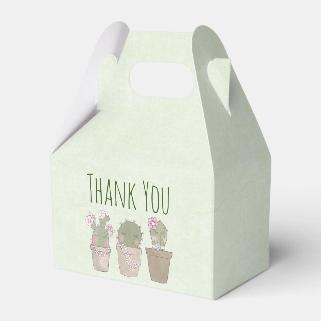 Cute Cactus Girls Wearing Jewellery Thank You Favor Box (Front Side)