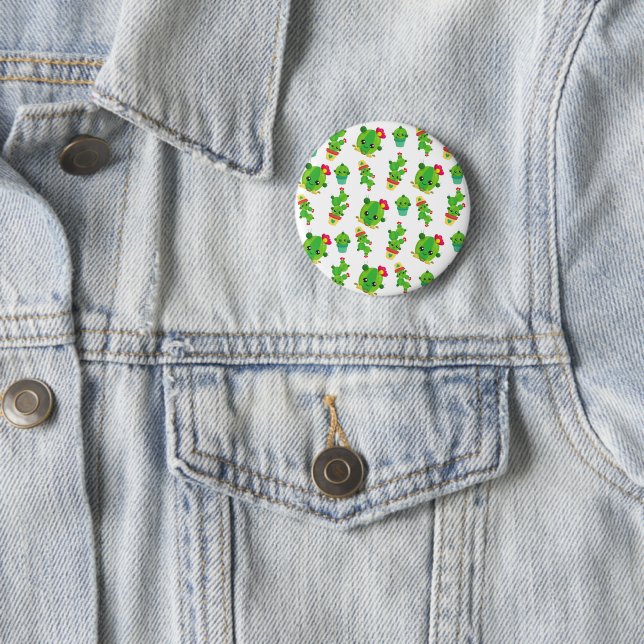 Cute Cactus, Green Cactus, Cactus Pattern 2 Inch Round Button (In Situ)
