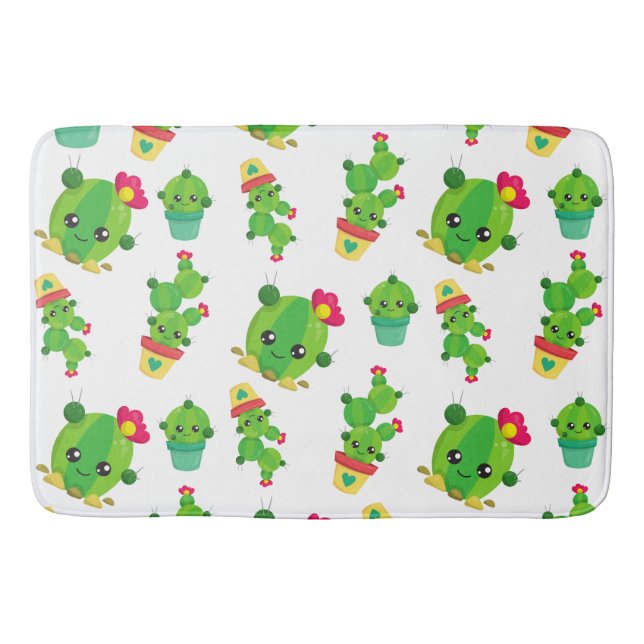 Cute Cactus, Green Cactus, Cactus Pattern Bath Mat (Front)