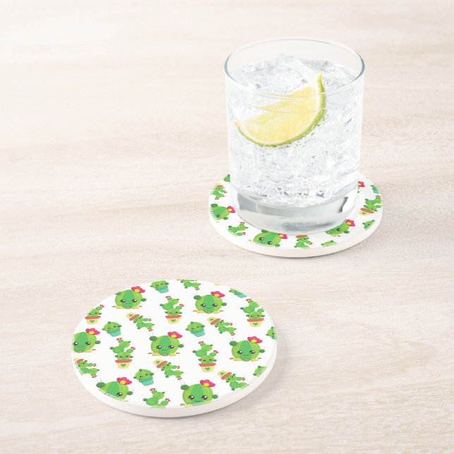 Cute Cactus, Green Cactus, Cactus Pattern Coaster (Side)