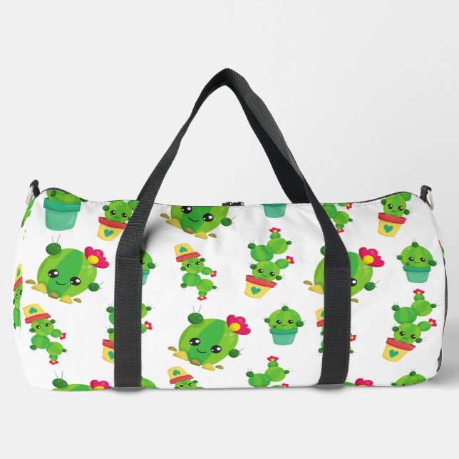Cute Cactus, Green Cactus, Cactus Pattern Duffle Bag (Front)