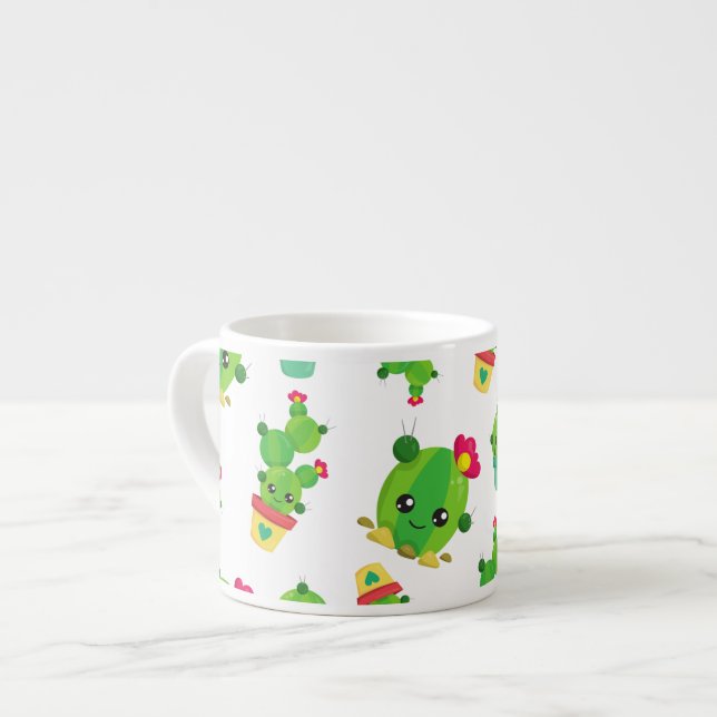 Cute Cactus, Green Cactus, Cactus Pattern Espresso Cup (Front Left)