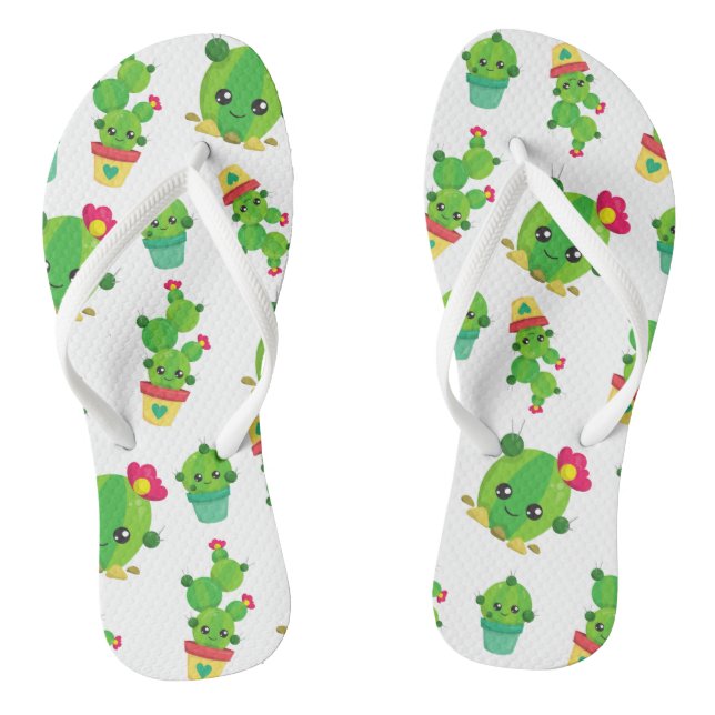 Cute Cactus, Green Cactus, Cactus Pattern Flip Flops (Footbed)