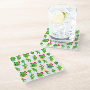 Cute Cactus, Green Cactus, Cactus Pattern Glass Coaster