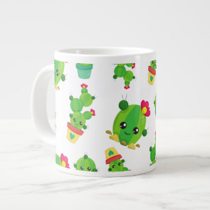 Cute Cactus, Green Cactus, Cactus Pattern Large Coffee Mug