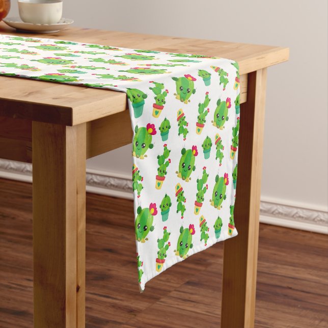Cute Cactus, Green Cactus, Cactus Pattern Medium Table Runner (In Situ)