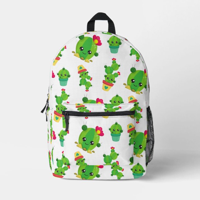 Cute Cactus, Green Cactus, Cactus Pattern Printed Backpack (Front)